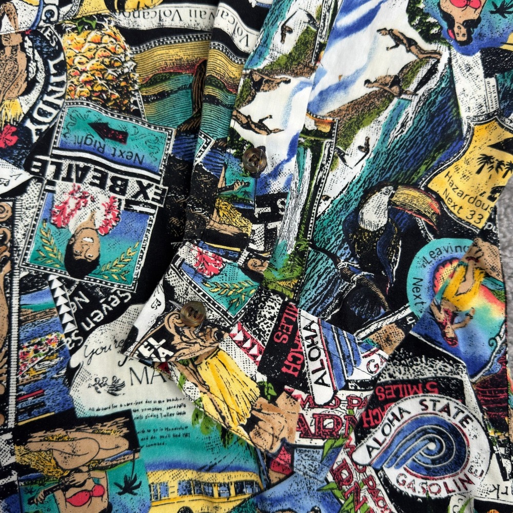 Lobo by Pendleton Mens XL Hawaiian Postcard Print Button Down Shirt Seattle Maui - Picture 5 of 11